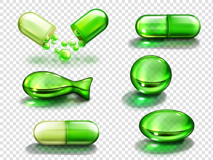 Vettore gratuito capsula verde con vitamina, collagene o medicina