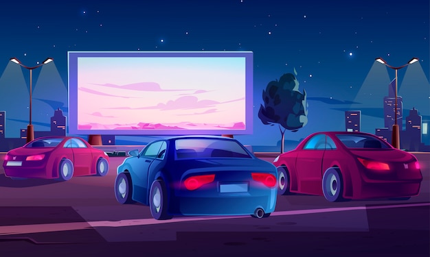 Car street cinema. Teatro drive-in con auto