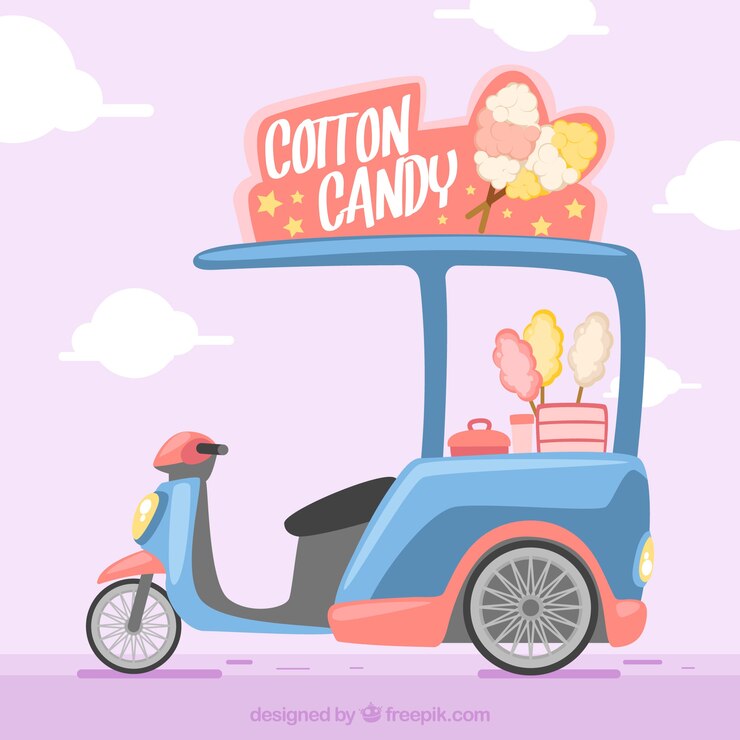 Vettore gratuito caramella moderna di caramella di cotone con la moto