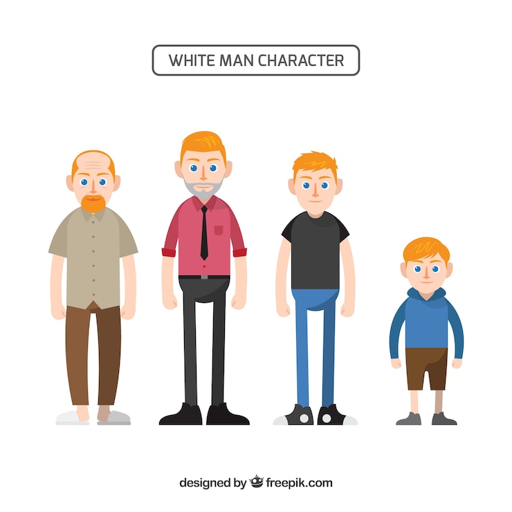 Vettore gratuito carattere dell'uomo bianco in epoche diverse
