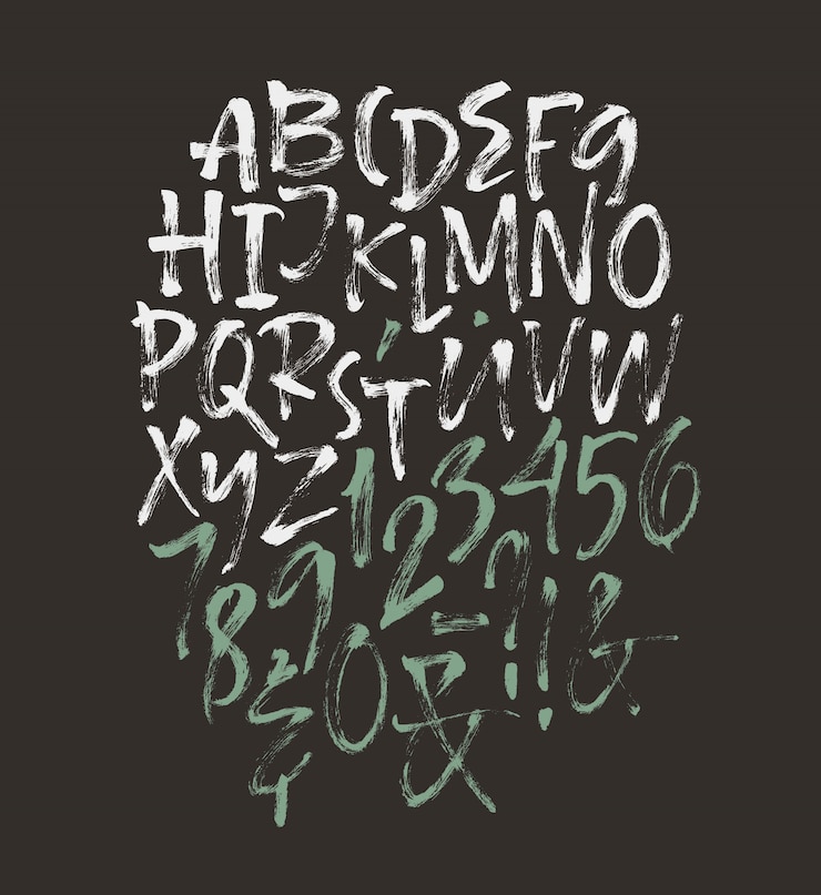 Vettore gratuito carattere dello script scritto a mano. font pennello. maiuscolo, numeri, punteggiatura