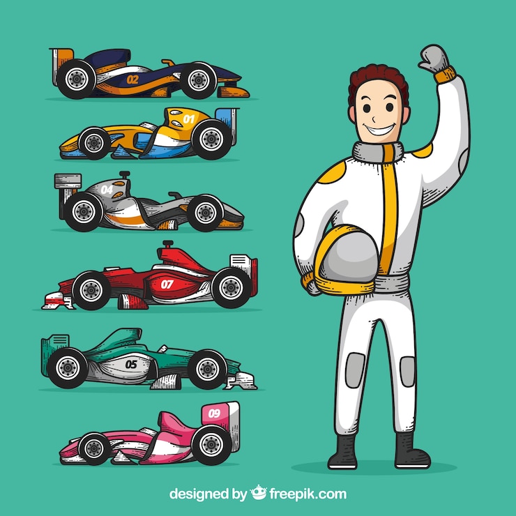 Vettore gratuito carattere di formula 1 disegnato a mano
