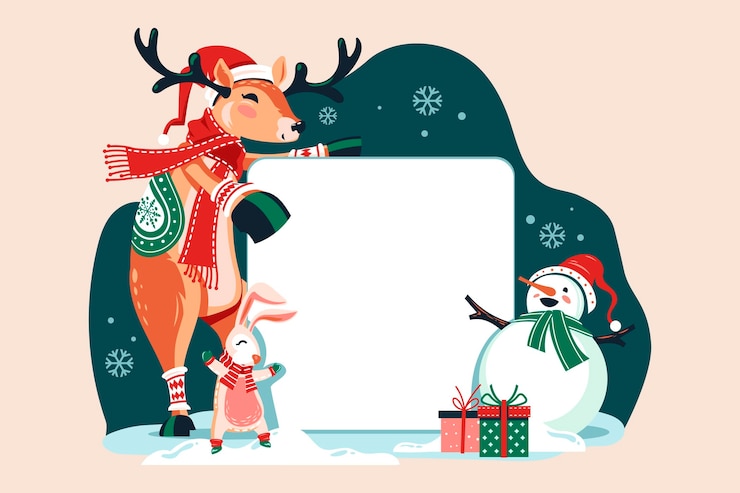 Vettore gratuito carattere di natale che tiene bandiera in bianco
