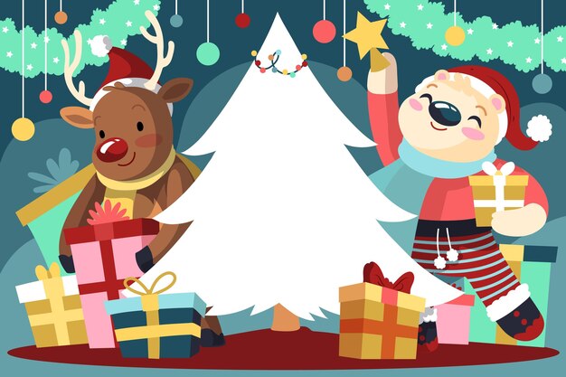 Carattere di Natale che tiene bandiera in bianco