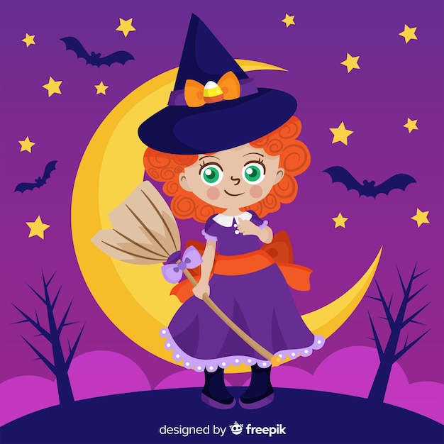 Carattere strega adorabile con design piatto