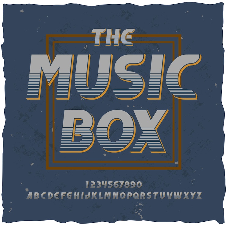 Vettore gratuito carattere tipografico dell'etichetta originale denominato "music box".