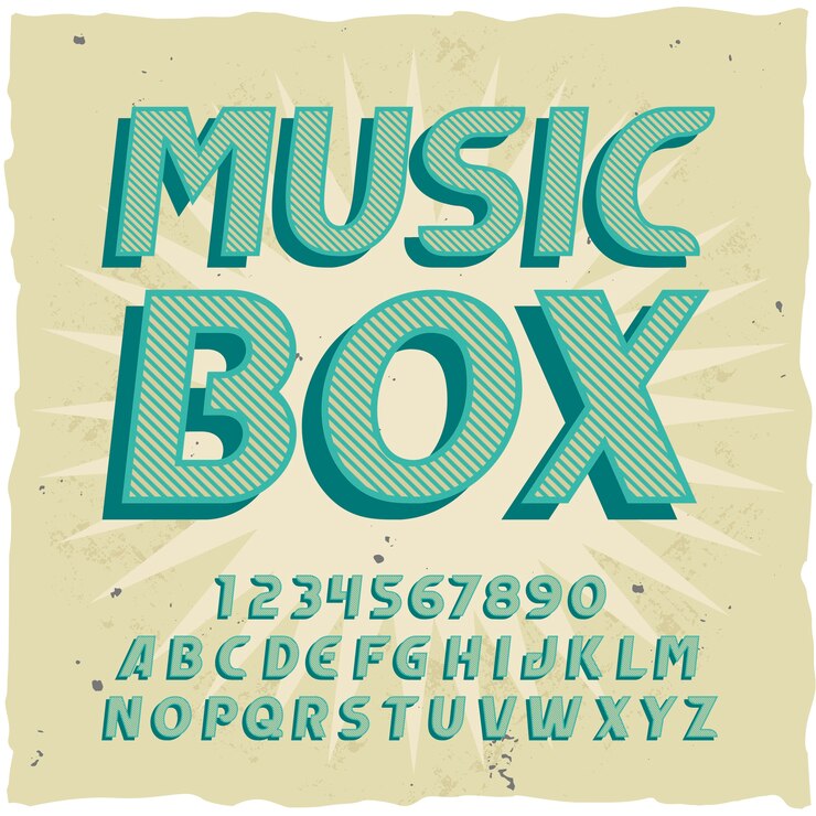 Vettore gratuito carattere tipografico dell'etichetta originale denominato "music box".