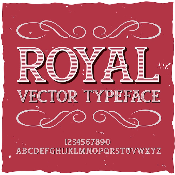 Vettore gratuito carattere tipografico dell'etichetta originale denominato "royal". buon carattere artigianale per qualsiasi progettazione di etichette.