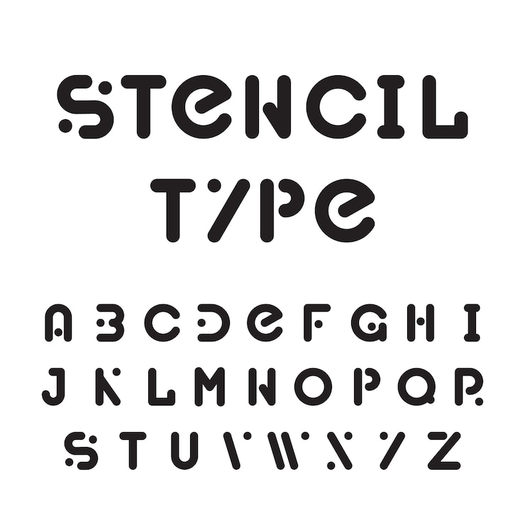 Vettore gratuito carattere tipografico dello stencil, alfabeto rotondo modulare nero