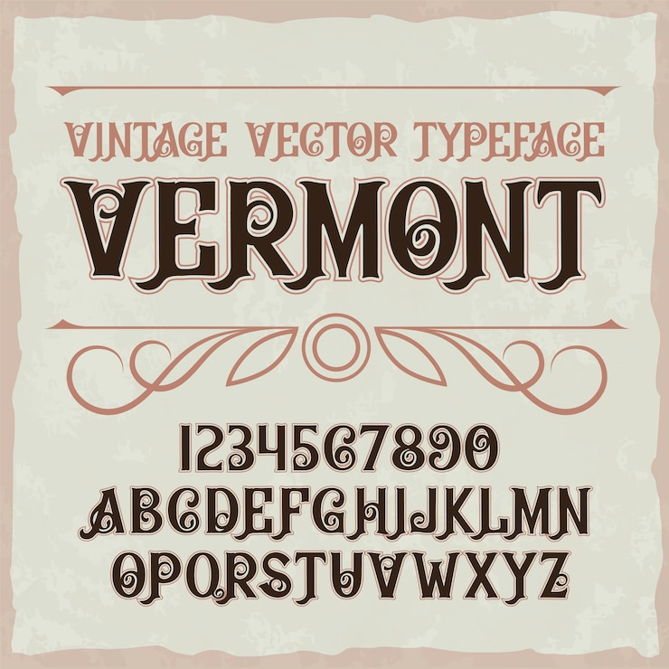 Vettore gratuito carattere tipografico di etichetta vintage chiamato "vermont".