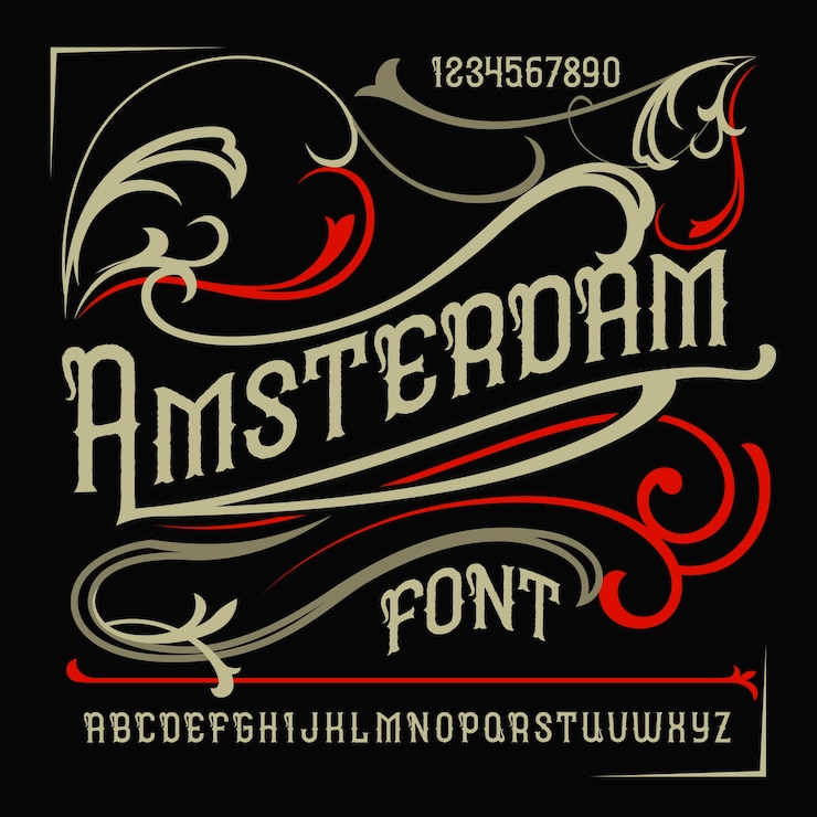 Vettore gratuito carattere tipografico di etichetta vintage denominato "amsterdam".