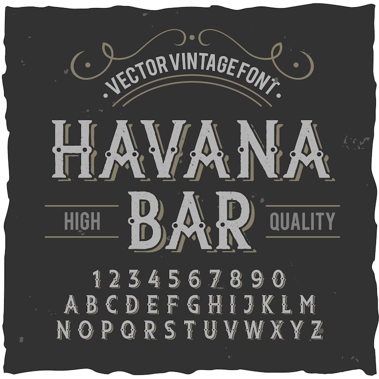 Vettore gratuito carattere tipografico di etichetta vintage denominato "havana bar".