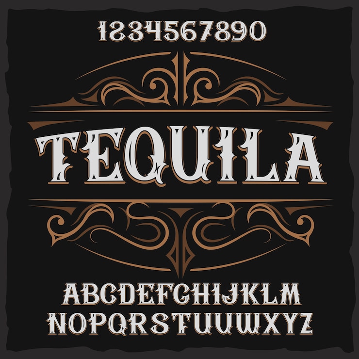 Vettore gratuito carattere tipografico di etichetta vintage denominato "tequila".