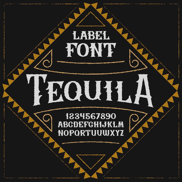 Vettore gratuito carattere tipografico di etichetta vintage denominato "tequila".