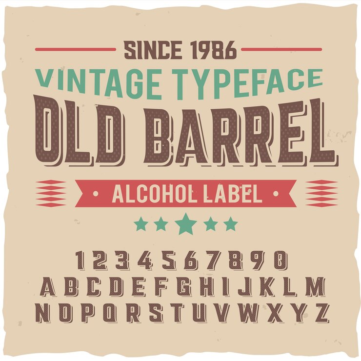 Vettore gratuito carattere tipografico etichetta vintage denominato "old barrel".