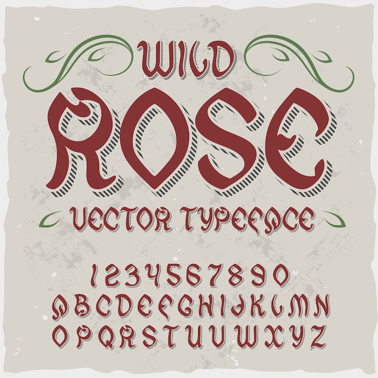 Vettore gratuito carattere tipografico originale dell'etichetta denominato "wild rose".