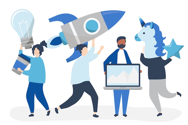 Vettore gratuito caratteri della gente che tengono le icone creative di concetto di affari