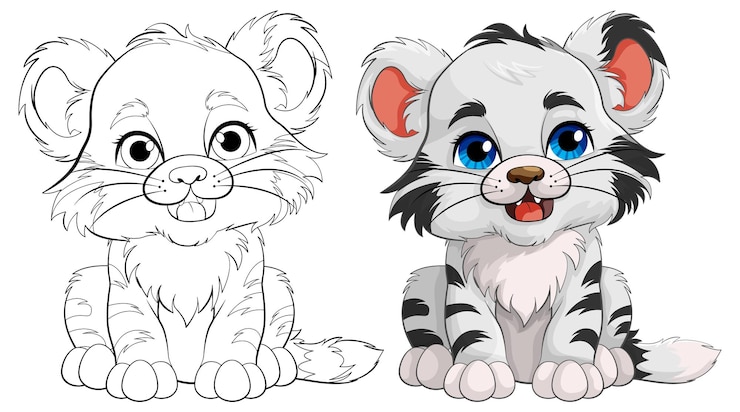 Vettore gratuito caratteristica di cartone animato del bambino tigre per colorare