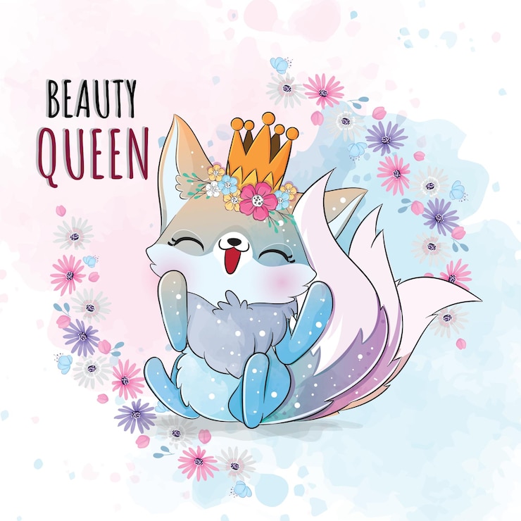 Vettore gratuito carino animale piccola regina volpe illustrazione illustrazione di sfondo carino animale acquerello