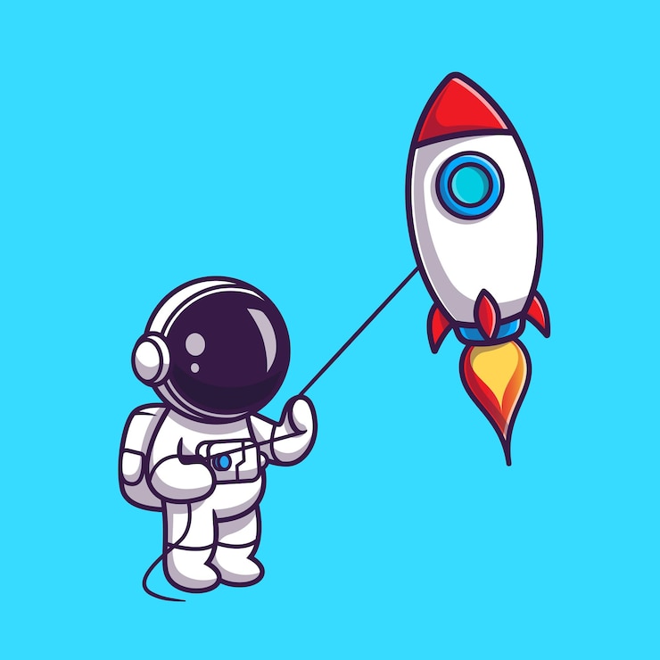 Vettore gratuito carino, astronauta, gioco, razzo, aquilone, cartone animato