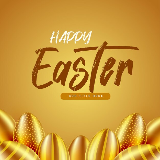 Carino colorato felice Pasqua vendita Poster Banner marrone chiaro sfondo dorato con uova vettore gratuito