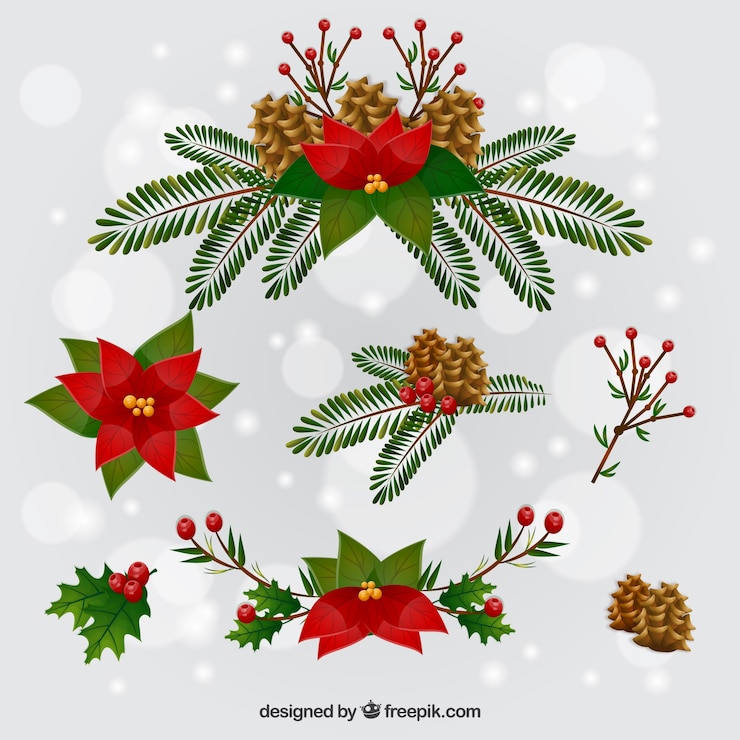 Vettore gratuito carino fiori di natale