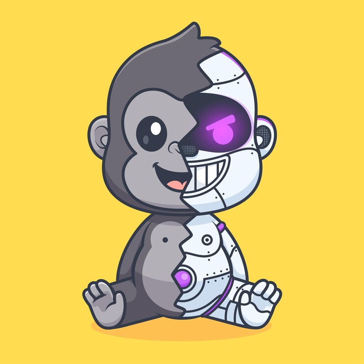Vettore gratuito carino gorilla robot cyborg cartoon icona vettoriale illustrazione tecnologia animale icona isolata piatta