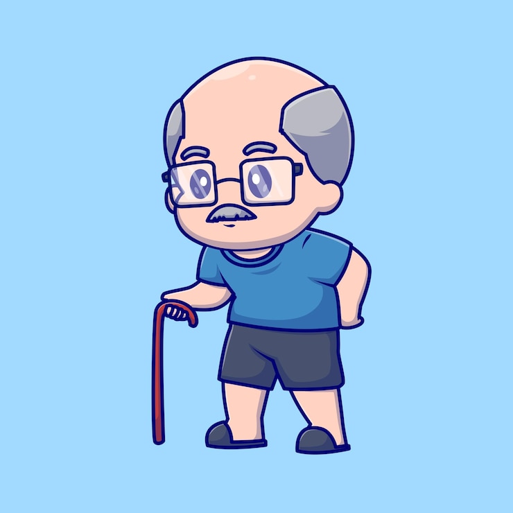 Vettore gratuito carino nonno con bastone di canna cartoon icona vettore illustrazione. persone natura icona isolato piatto