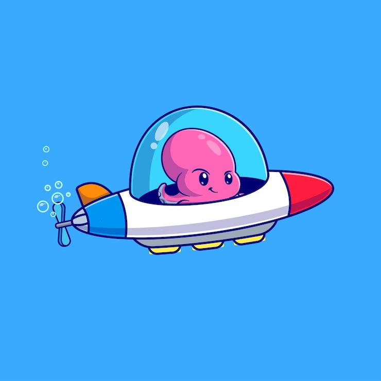 Vettore gratuito carino polpo a cavallo sottomarino cartone animato icona vettoriale illustrazione trasporto animale appartamento isolato