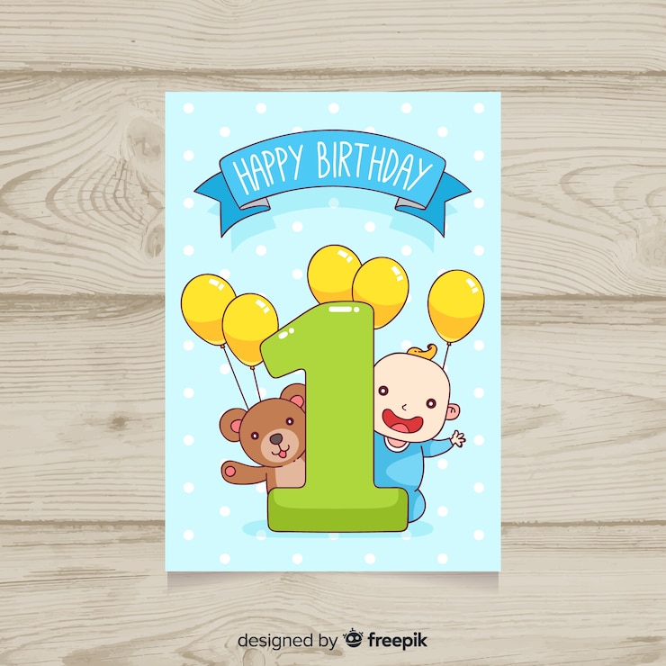 Vettore gratuito carino primo modello di carta di compleanno