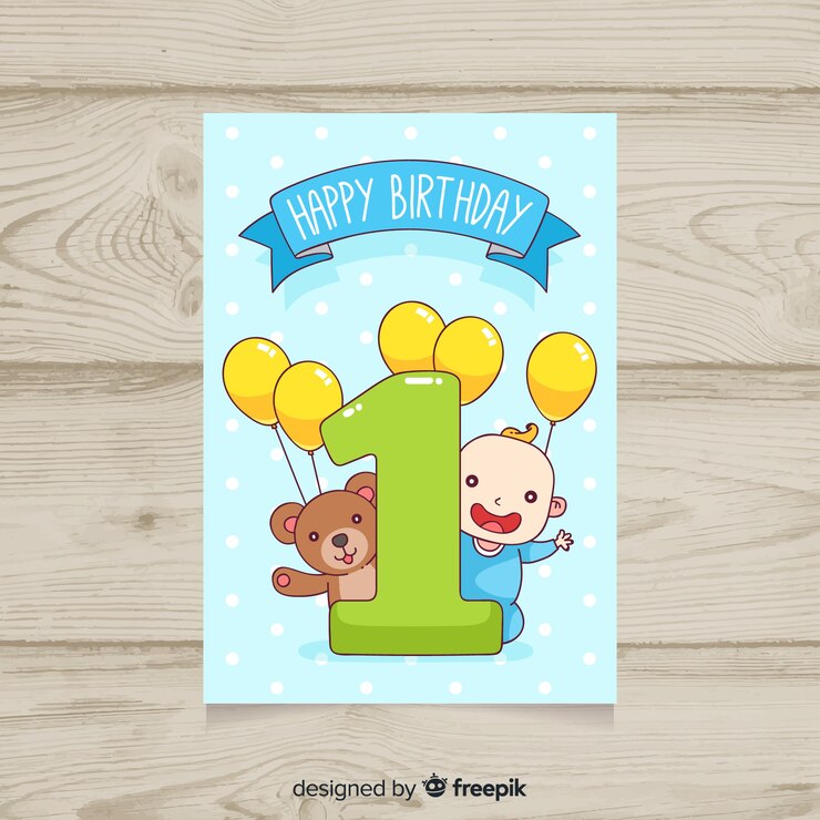 Vettore gratuito carino primo modello di carta di compleanno