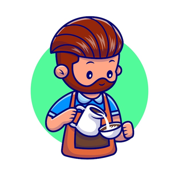 carino, uomo, barista, cartone animato, illustration