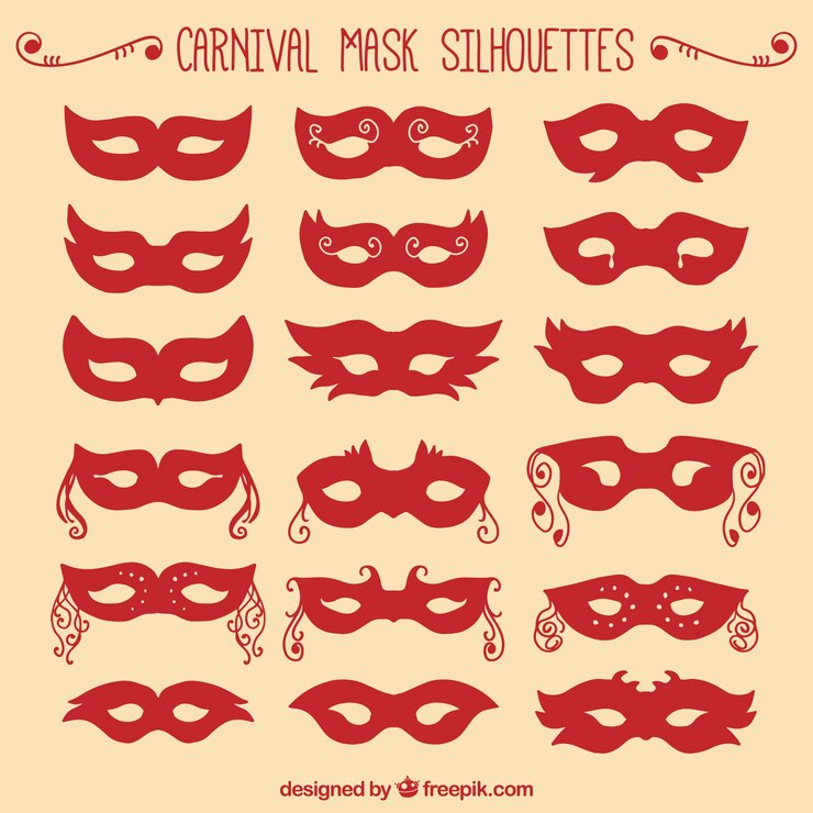Vettore gratuito carnevale maschera rossa sagome