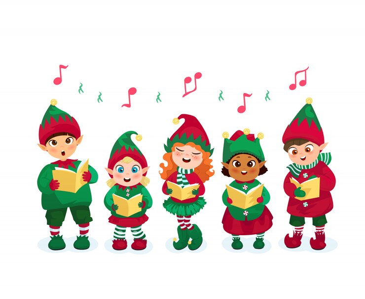 Vettore gratuito caroling kids set