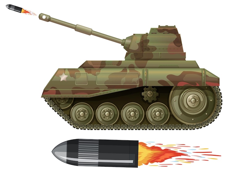 Vettore gratuito carro armato e fuoco di proiettili