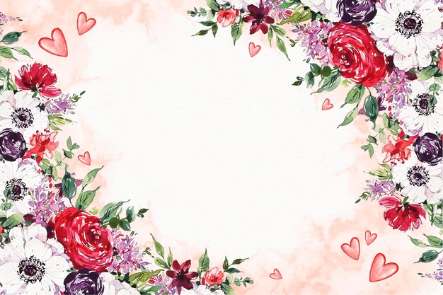 Carta da parati dell'acquerello di San Valentino con fiori e spazio vuoto