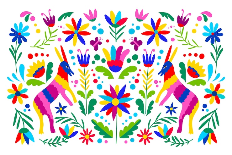Vettore gratuito carta da parati messicana colorata design piatto