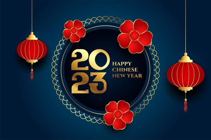 Vettore gratuito carta decorativa del capodanno cinese con fiore di sakura