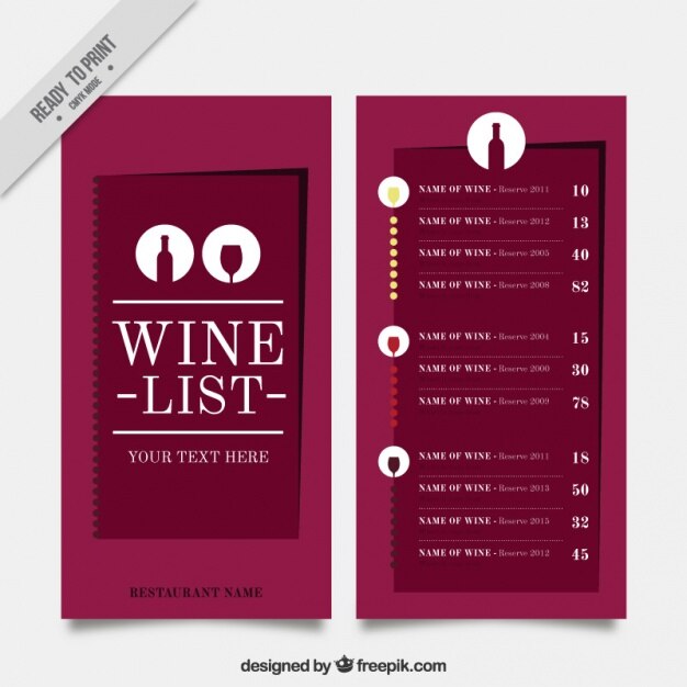 Vettore gratuito carta dei vini minimalista