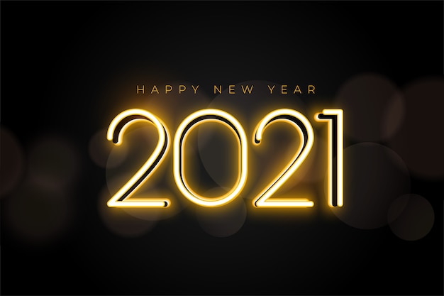Carta di auguri al neon d'oro del nuovo anno 2021