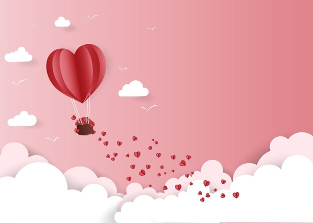 Carta di auguri per la Festa di San Valentino con cuore in stile papercut Brochura d'amore rosa modello vettoriale