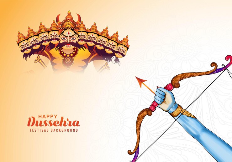 Vettore gratuito carta di celebrazione di dusshera e vijaya dashami con disegno di ravana a dieci teste
