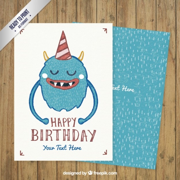 Vettore gratuito carta di compleanno del mostro disegnato bella mano