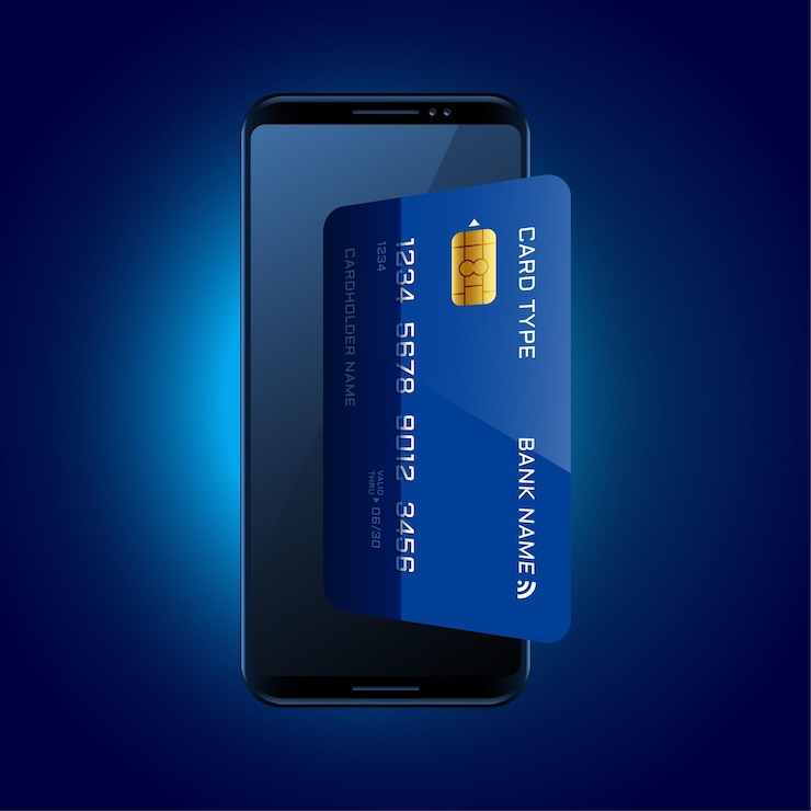 Vettore gratuito carta di credito che esce dallo sfondo del concetto mobile