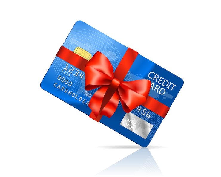 Vettore gratuito carta di credito con fiocco rosso isolato