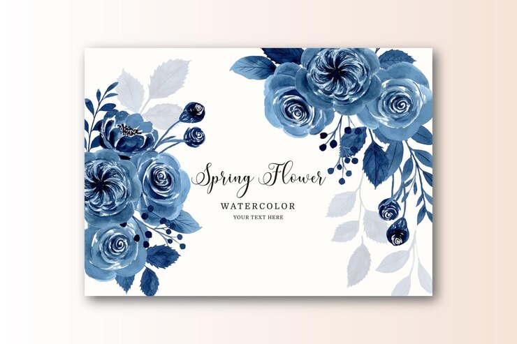 Vettore gratuito carta di fiori blu primaverili con acquerello