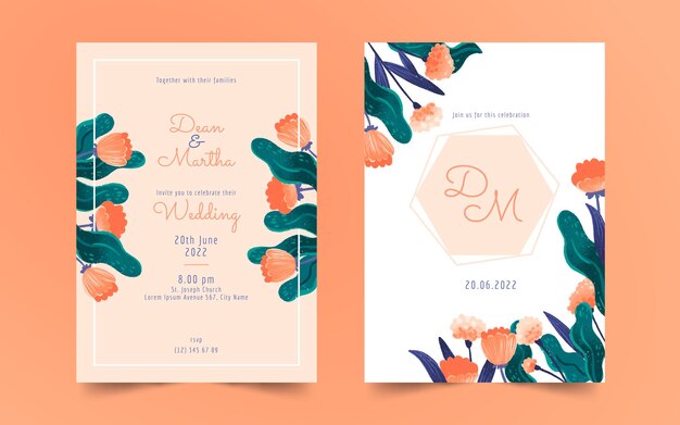 Carta di invito matrimonio floreale disegnata a mano