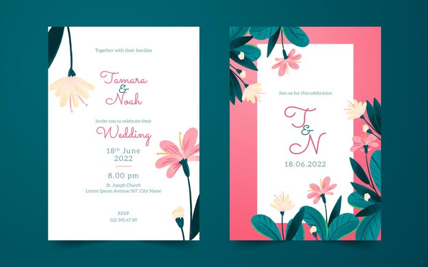 Carta di invito matrimonio floreale disegnata a mano