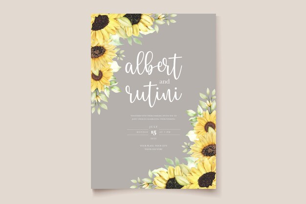 carta di matrimonio girasole acquerello disegnato a mano