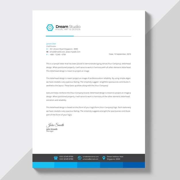 carta intestata con dettagli blu